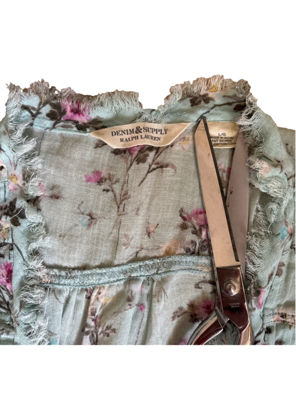 Women's Denim & Supply Ralph Lauren Floral Blouse, Size L, Blue/Pink - Picture 4 of 8